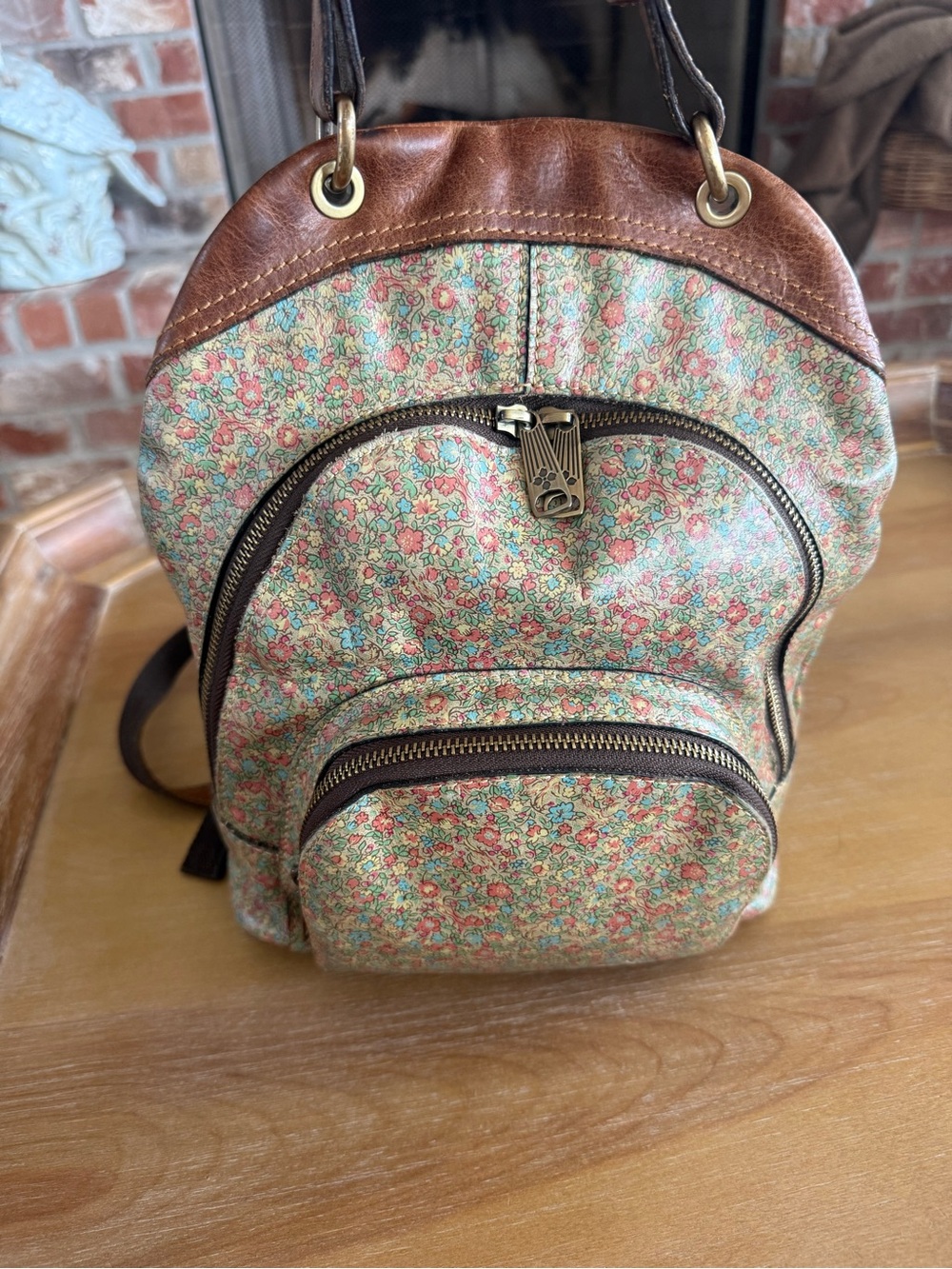 Patricia Nash Floral Mini Backpack in Brown and Pink